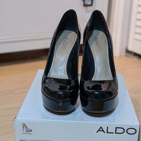 ALDO Black Glossy Patent Platform Pump Capecoral - Picture 2 of 4